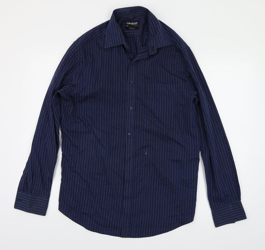 Mens UK Size 16 Debenhams Blue Button-Up Long Sleeve Casual Shirt