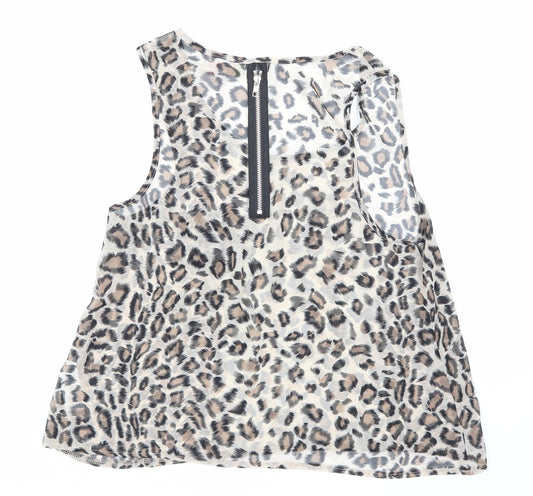 cameo rose Womens Brown Animal Print Mesh Basic Blouse Size 12