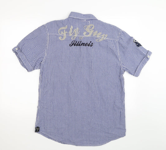 Mens UK Size XL Fly Guy Blue Button-Up Short Sleeve Casual Shirt