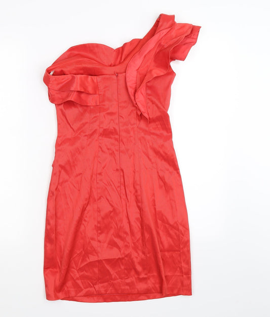 River Island Womens Red Striped Satin Bodycon Size 8 - RUFFLE, ONE SLEEVE