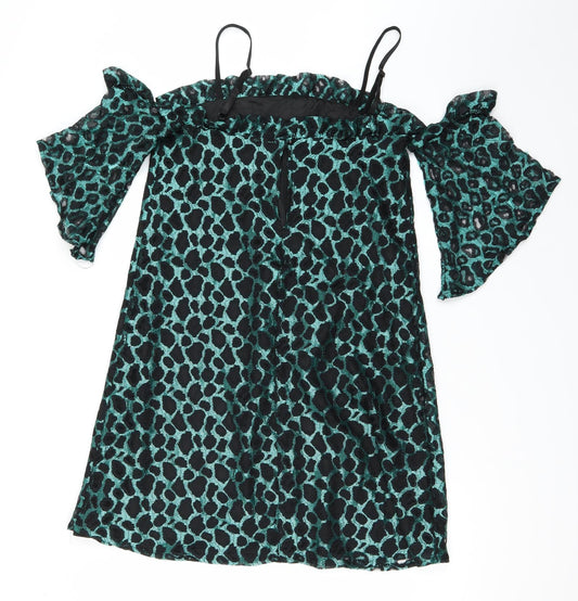 Pretty Little Thing Womens Green Animal Print A-Line Size 8