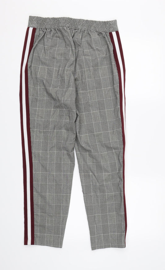F&F Womens Grey Check Rayon Trousers Size 10 L26 in