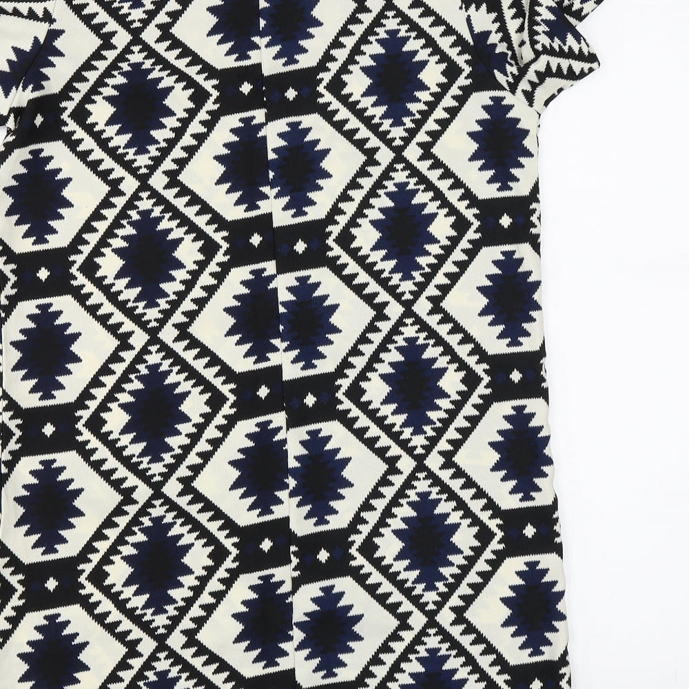 Vera & Lucy Womens White Geometric T-Shirt Dress Size S