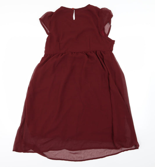 Kushi Womens Red Floral Chiffon A-Line Size 10