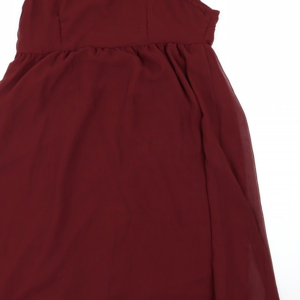 Kushi Womens Red Floral Chiffon A-Line Size 10