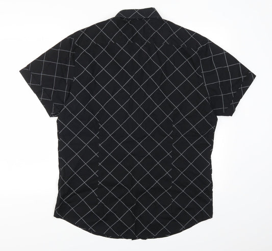 Mens UK Size L Cedarwood State Black Button-Up Short Sleeve Casual Shirt