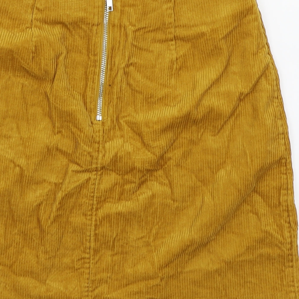 New Look Womens Gold Corduroy A-Line Skirt Size 6