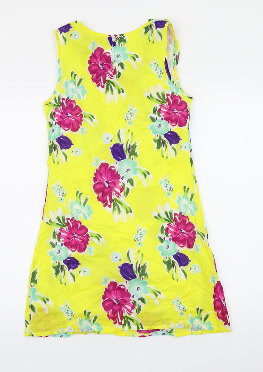Back view of Pussycat London women’s yellow floral shift, size S