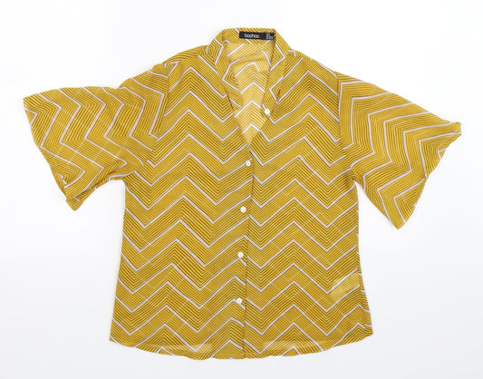 Womens UK Size 8 Boohoo Yellow Basic Button-Up