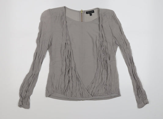 Womens UK Size 8 Topshop Grey Wrap Blouse