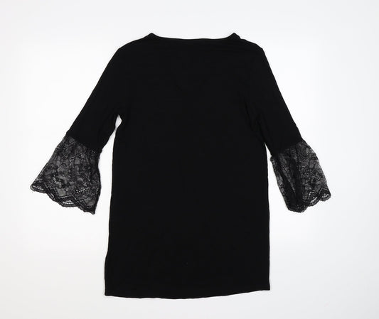 Marks and Spencer Womens Black Shirt Dress Size 8 - lace sleeves