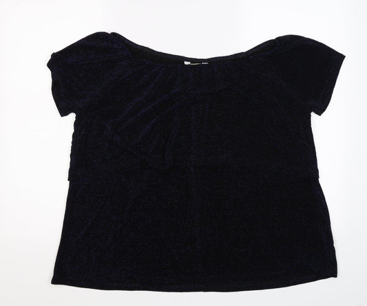 Anthology Womens Blue Basic T-Shirt Size 16 - glitter layered