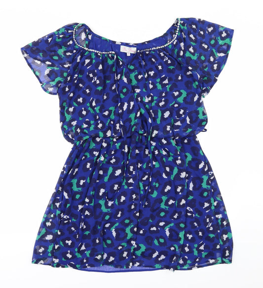 Additional front view of Be Beau women’s blue animal print shift, size UK 12