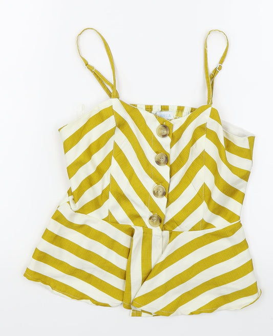 Blue Vanilla Womens Yellow Striped Camisole Blouse Size 10