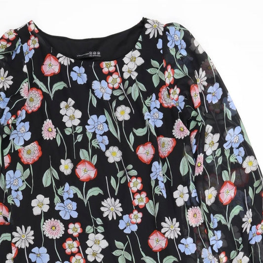 Close-up detail of Atmosphere women’s black floral fit & flare, size UK 12