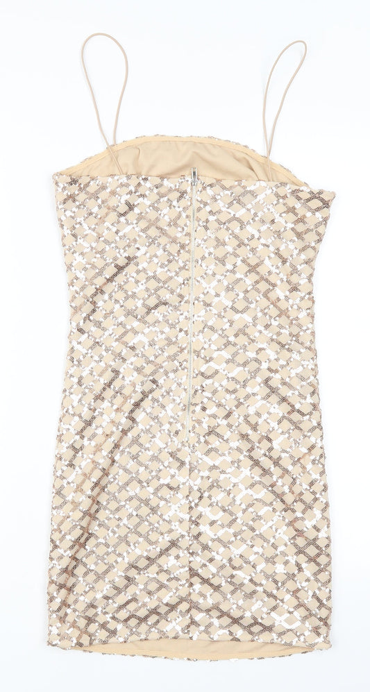 Pretty Little Thing Womens Beige Check Mini Size 8