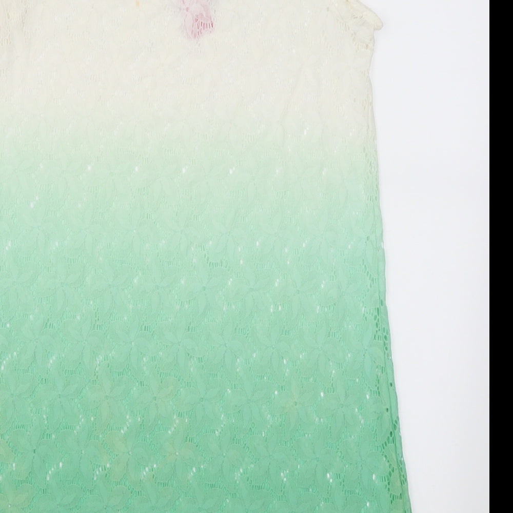 Happy Holly Womens Green Floral Basic T-Shirt Size 8 - Green Ombre