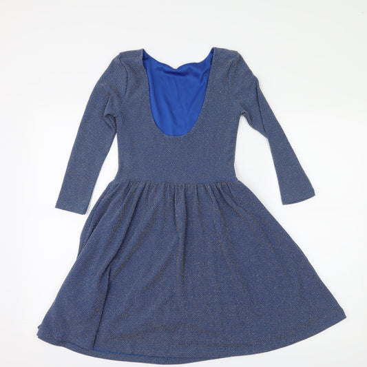 Topshop Womens Blue Skater Dress Size 8 - Low Back