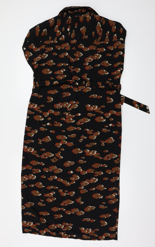 New Look Womens Black Animal Print A-Line Size 8