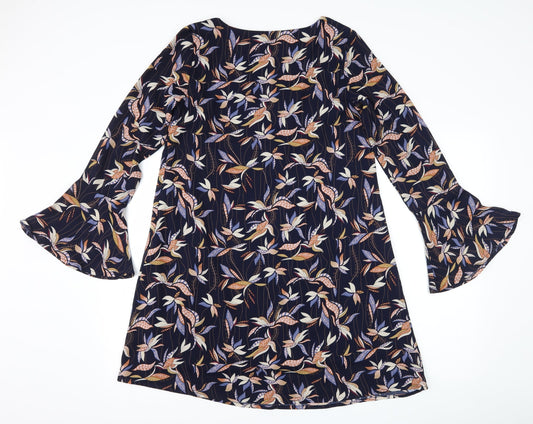 Mela London Womens Blue Floral A-Line Size 8