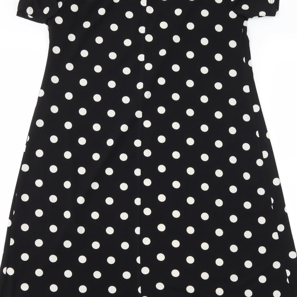 Dorothy Perkins Womens Black Polka Dot A-Line Size 8 - Cut Out Shoulder