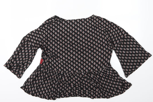 Marks and Spencer Womens Black Geometric Shirt Dress Size 12 - Flower detail