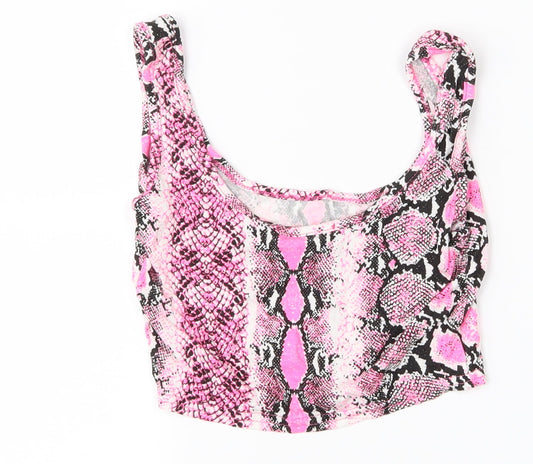 Pretty Little Thing Womens Pink Geometric Basic Blouse Size 8