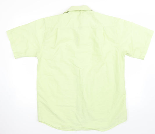 Mens UK Size 15.5 Biente Green Button-Up Short Sleeve Casual Shirt