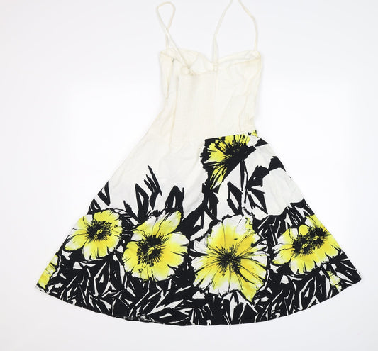 bay Womens White Floral Fit & Flare Size 8