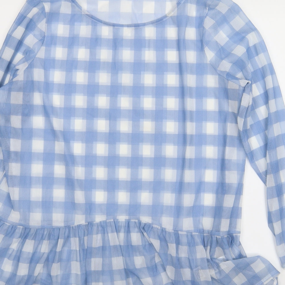 M&S Womens Blue Check Basic Blouse Size 16