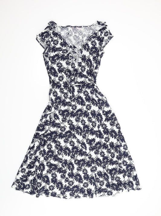 Womens Blue Floral A-Line Size 8
