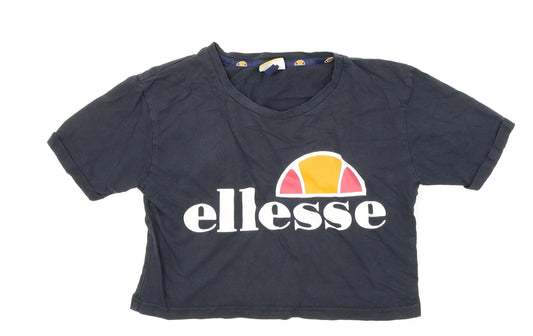 Womens UK Size 4 ellesse Black Cropped T-Shirt