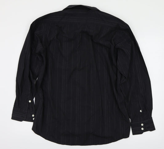 Mens UK Size L blue lake Black Button-Up Long Sleeve Casual Shirt