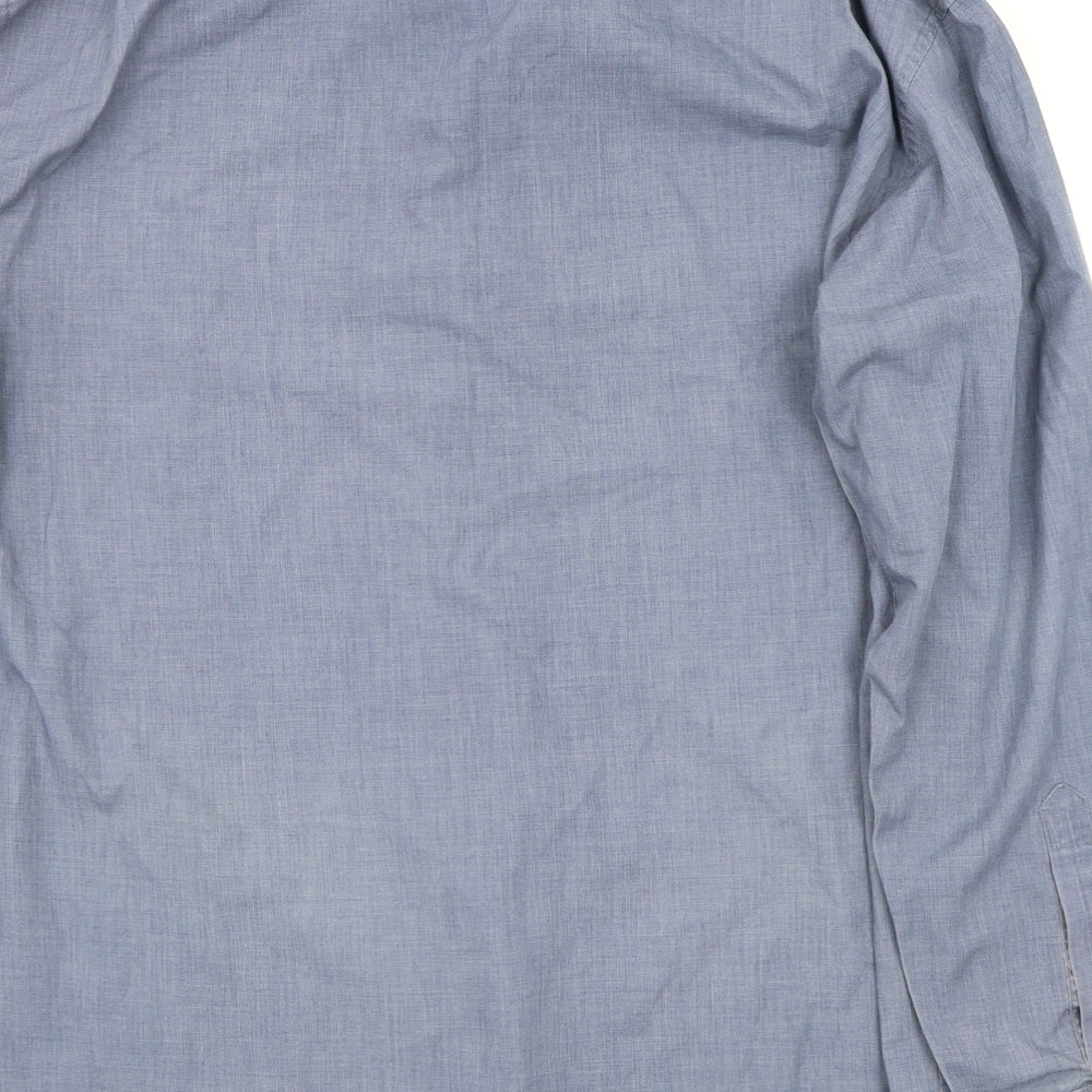 Mens UK Size L Oak Valley Blue Button-Up Long Sleeve Casual Shirt
