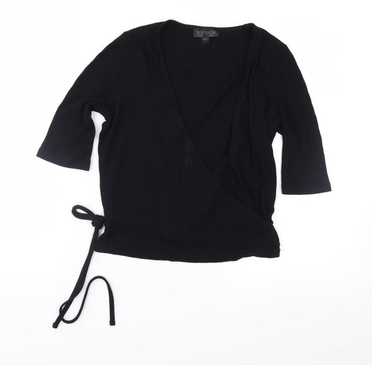 Womens UK Size 8 Topshop Black Wrap Blouse