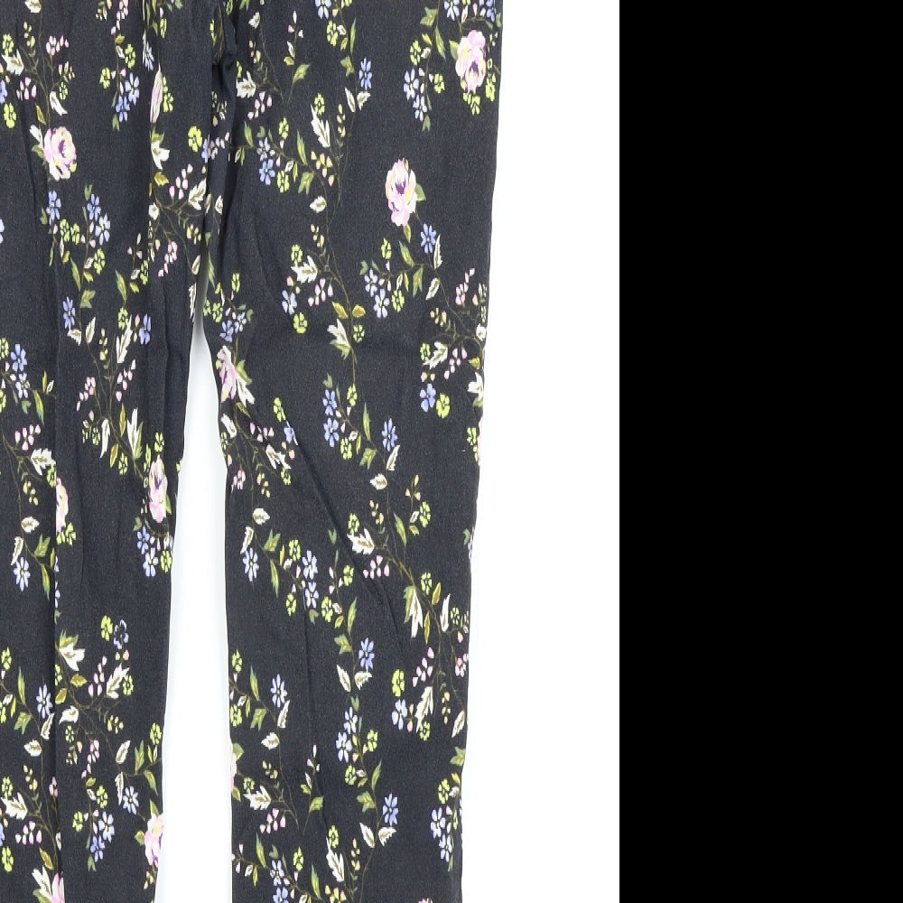 new look Womens Black Floral Trousers Size 12 L24 in