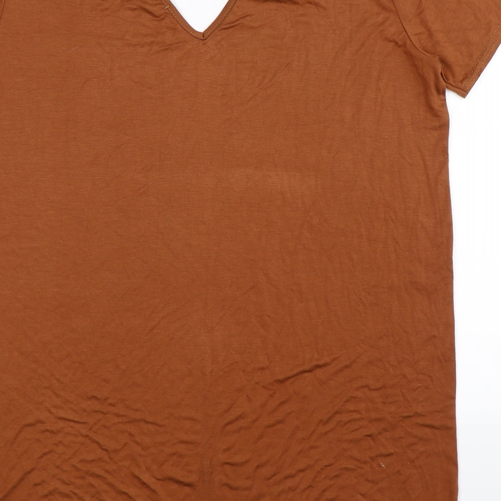 Womens UK Size 10 PRETTYLITTLETHING Brown Basic T-Shirt