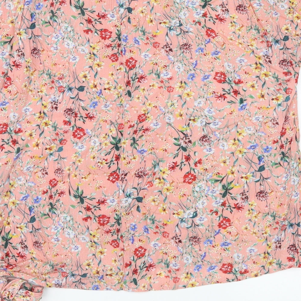 F&F Womens Pink Floral Cropped Blouse Size 8
