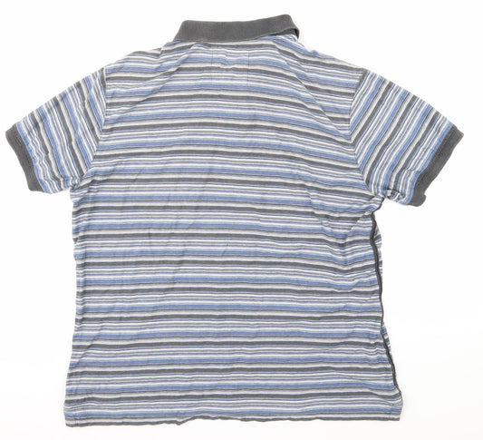 Mantaray Mens Blue Striped Polo Size L