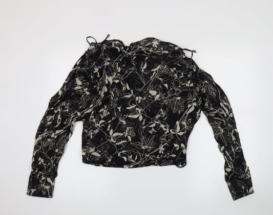 MNG Womens Black Floral Basic Blouse Size M