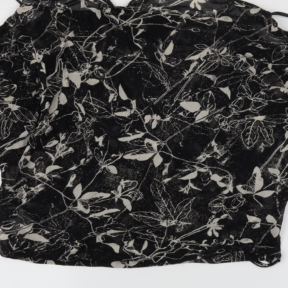 MNG Womens Black Floral Basic Blouse Size M