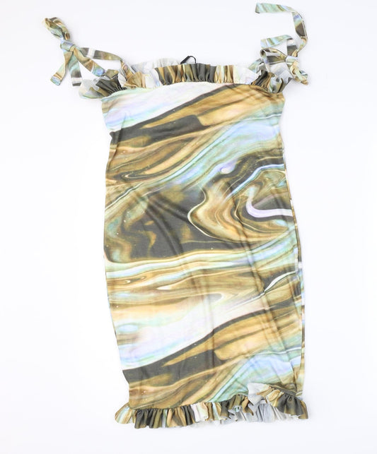 PRETTYLITTLETHING Womens Brown Geometric Bodycon Size 12