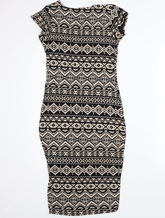 Select Womens Brown Geometric Rayon Bodycon Size 8