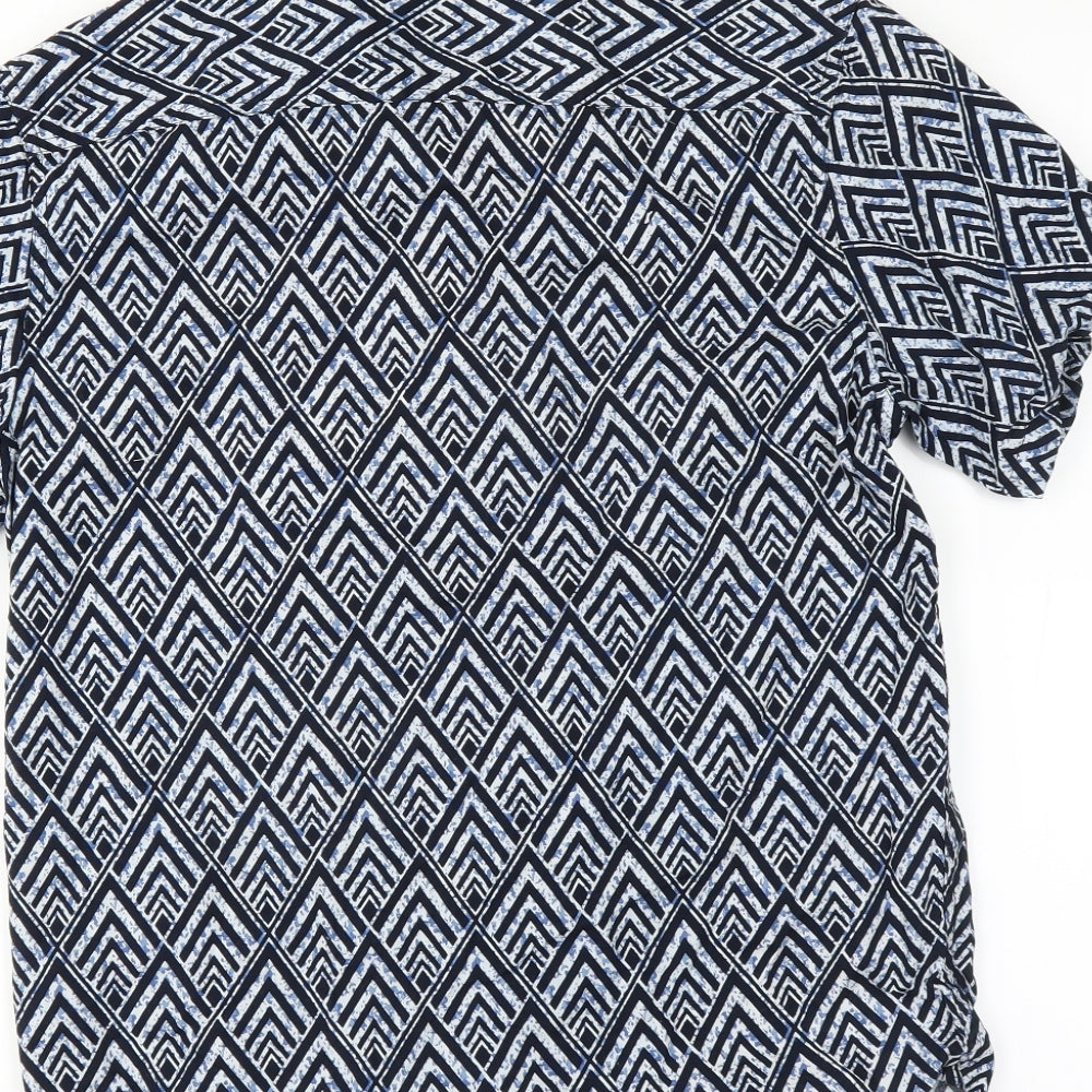 Mens UK Size M Cedar Wood State Blue Button-Up Short Sleeve Casual Shirt