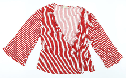 Womens UK Size 10 Papaya Red Wrap Blouse