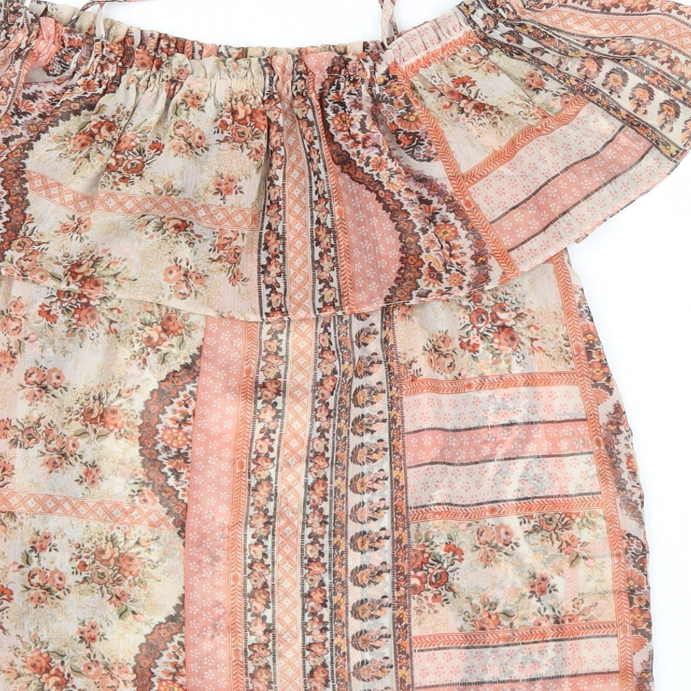 Miss Selfridge Womens Orange Geometric Mesh Basic Blouse Size 10