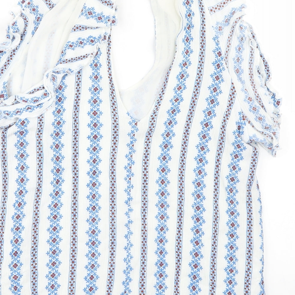 CAMEO ROSE Womens Blue Geometric Basic Blouse Size 12