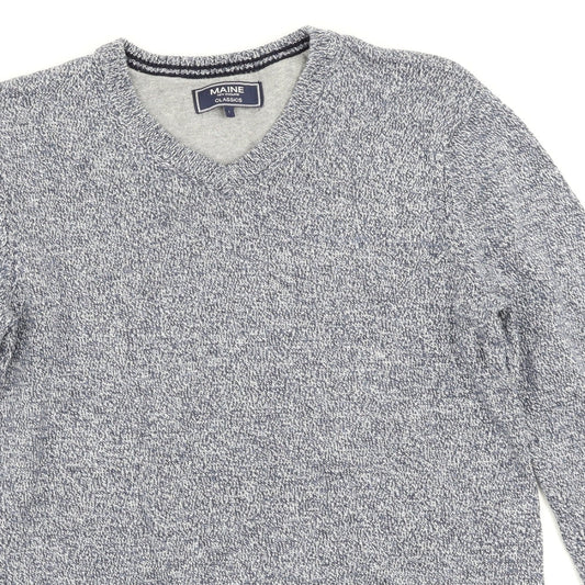 Maine New England Mens Blue Herringbone Pullover Jumper Size S