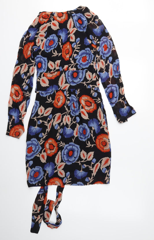 Preworn Womens Black Floral Shirt Dress Size 6