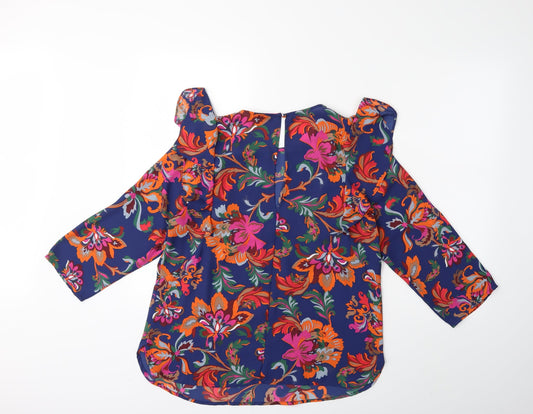 Papaya Womens Blue Floral Basic Blouse Size 14